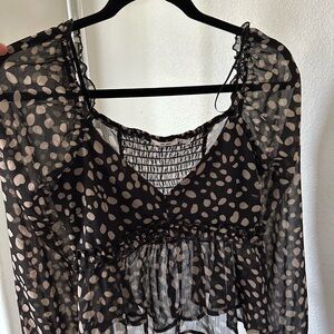 Black and Cream Sheer Polka Dot Blouse